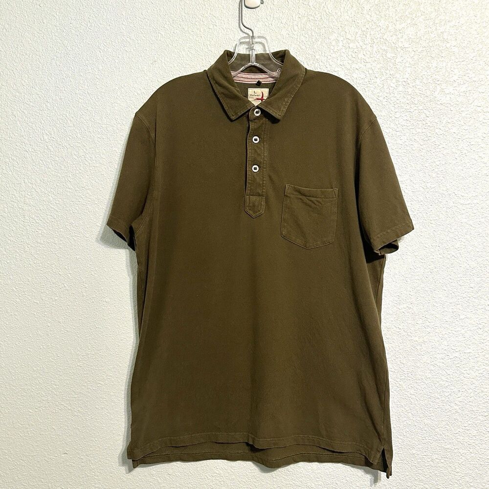 Relwen Polo Shirt Mens Size Large Green Pique Slot Polo Cotton